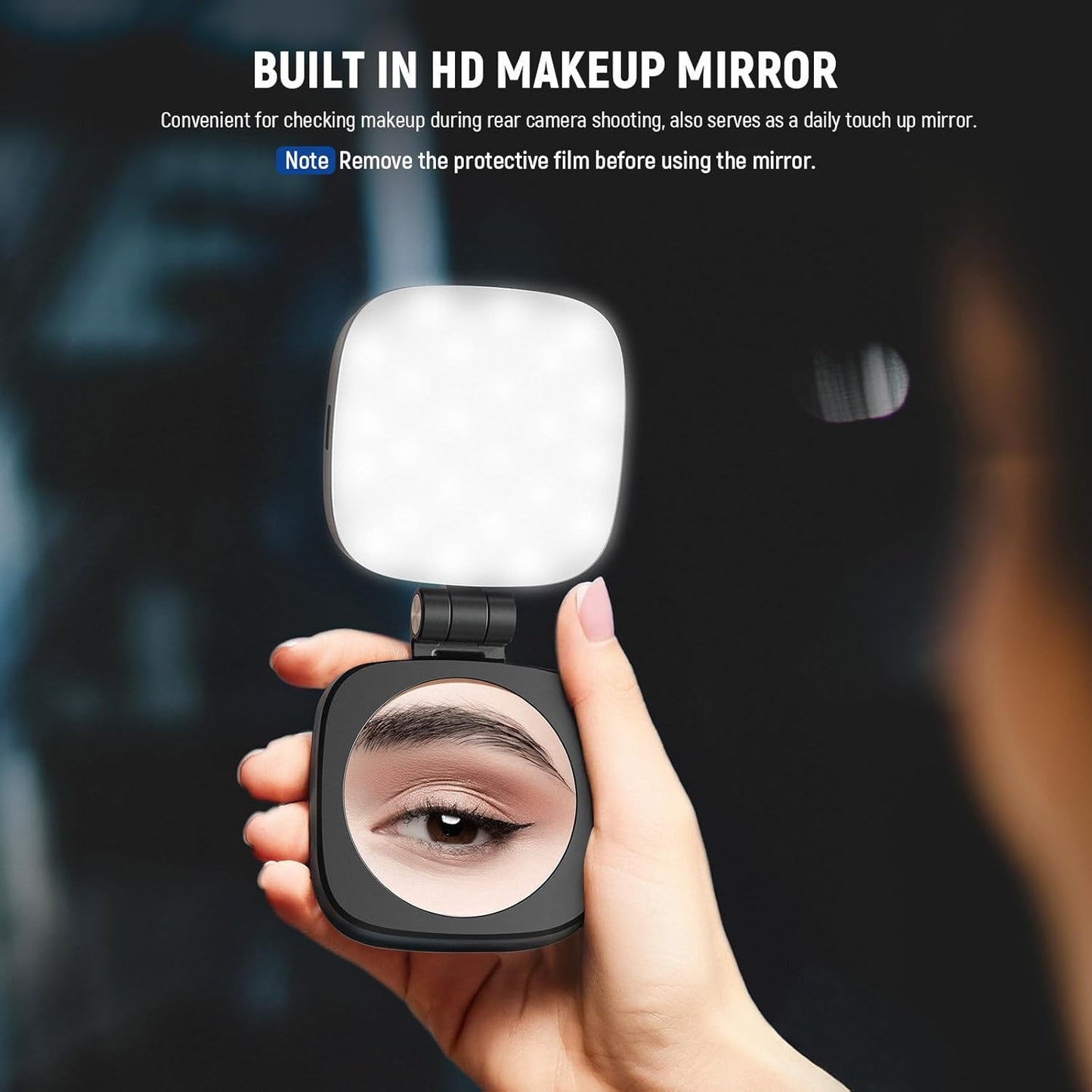 BASICS Magnetic Selfie Light Compatible with Magsafe Iphone,Cri95 700Lx/0.3M Folding LED Phone Fill Ring Lighting with Mirror for Zoom Makeup Photography Recording Video Conference, Black NL48B