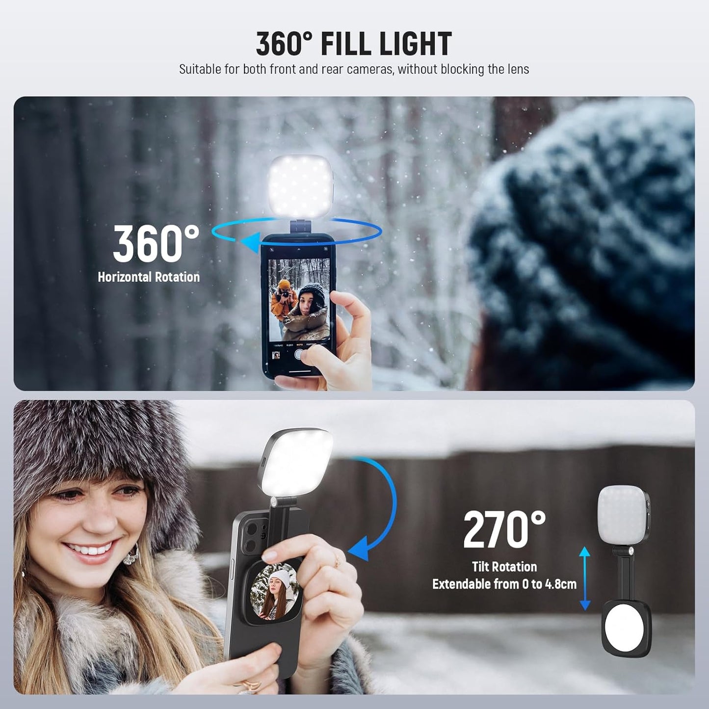 BASICS Magnetic Selfie Light Compatible with Magsafe Iphone,Cri95 700Lx/0.3M Folding LED Phone Fill Ring Lighting with Mirror for Zoom Makeup Photography Recording Video Conference, Black NL48B