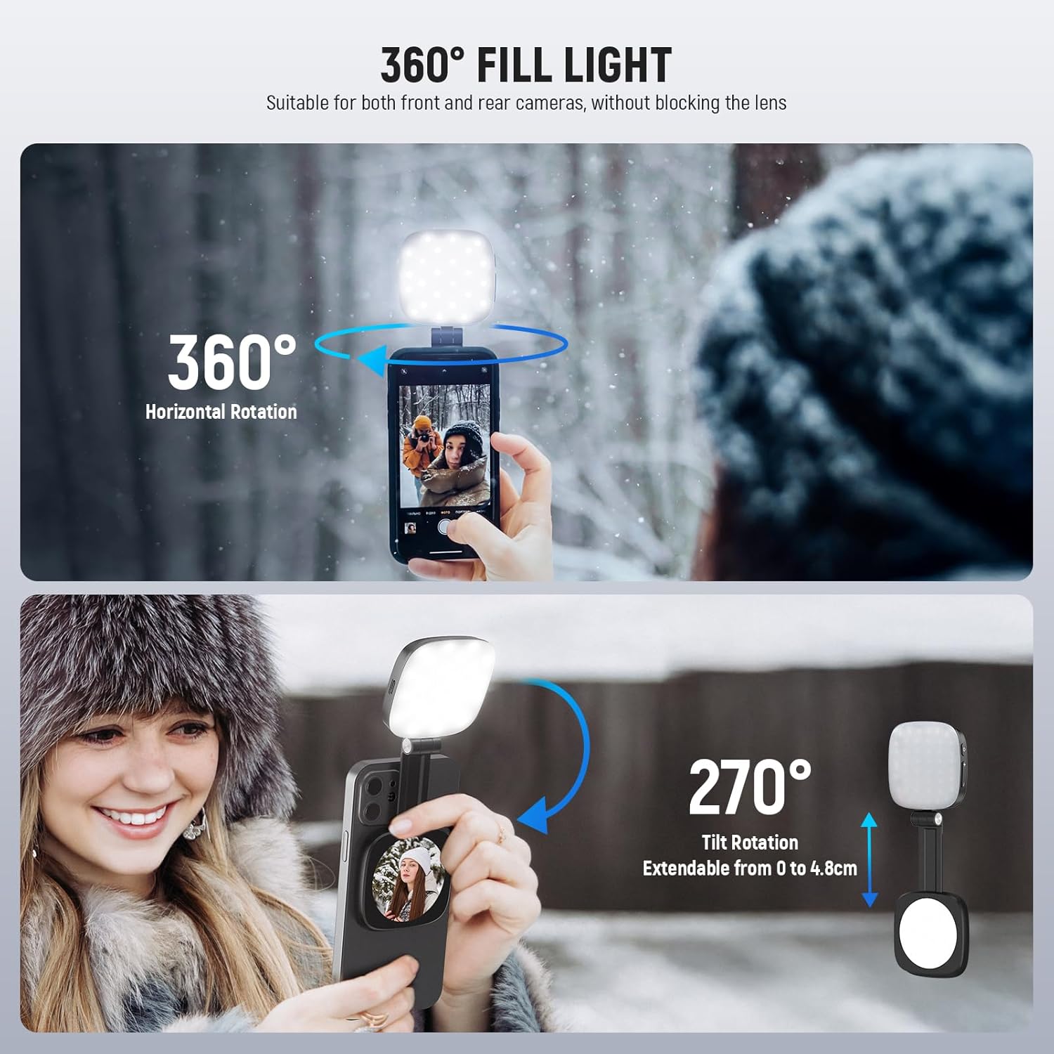 BASICS Magnetic Selfie Light Compatible with Magsafe Iphone,Cri95 700Lx/0.3M Folding LED Phone Fill Ring Lighting with Mirror for Zoom Makeup Photography Recording Video Conference, Black NL48B