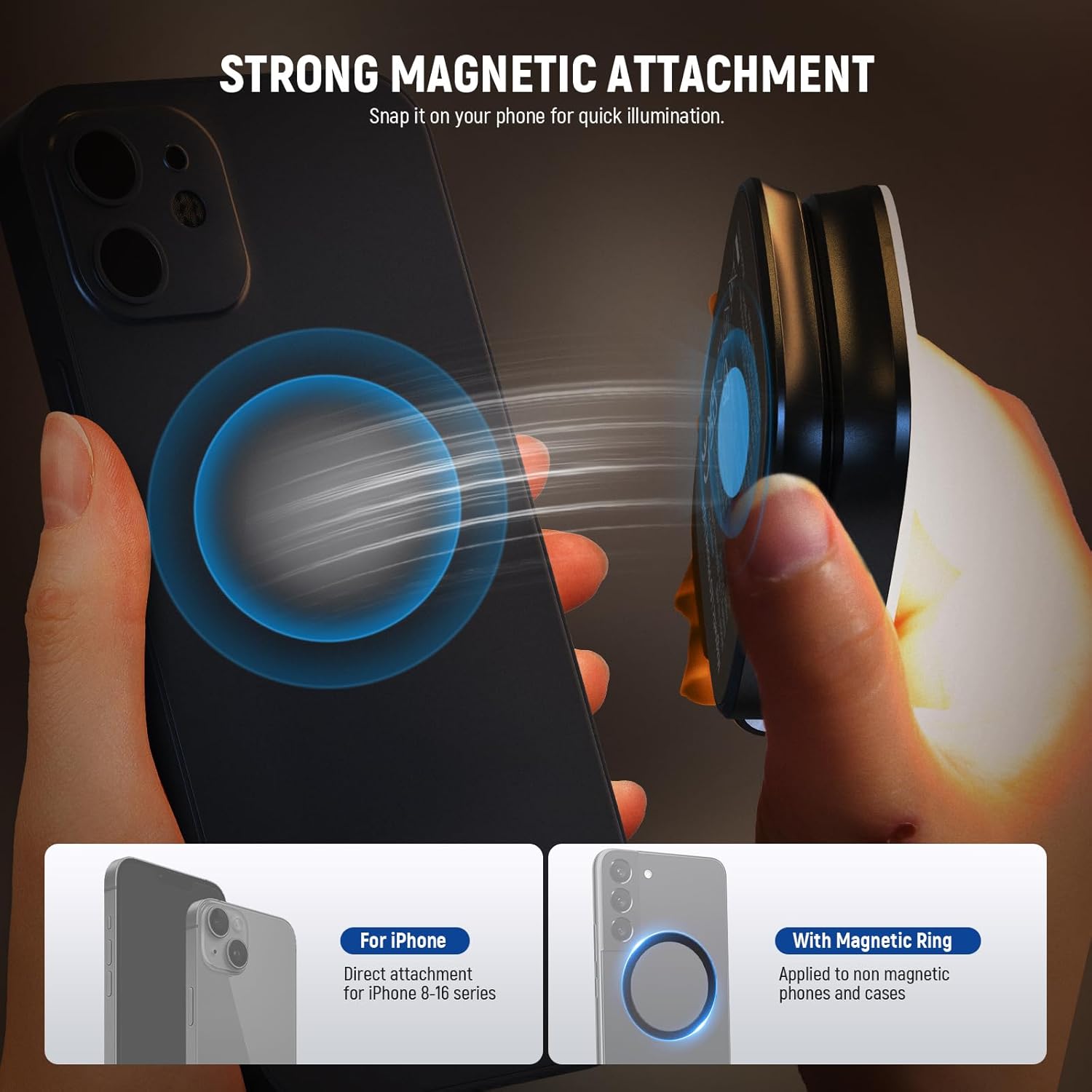 BASICS Magnetic Selfie Light Compatible with Magsafe Iphone,Cri95 700Lx/0.3M Folding LED Phone Fill Ring Lighting with Mirror for Zoom Makeup Photography Recording Video Conference, Black NL48B